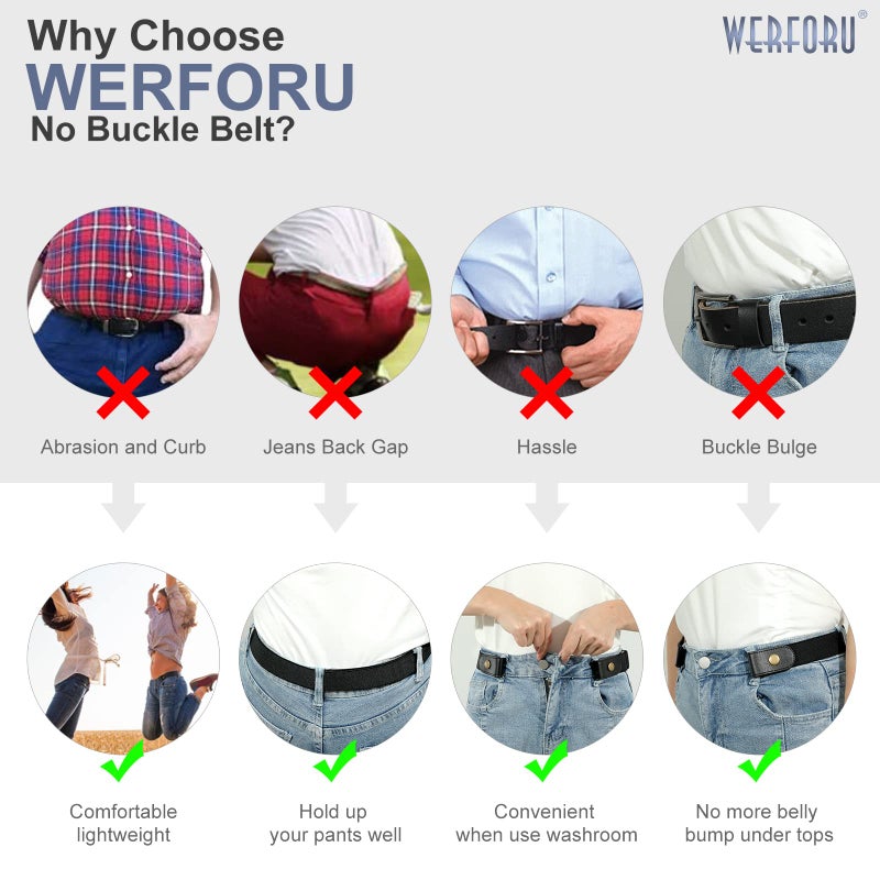 WERFORU 2 Pack No Buckle Show Belt for Men Buckle Free Stretch Belt for Jeans Pants 1.38 Inches Wide Father's Day Gift (H-2 Pack-black+coffee,Suit for pants size 30"-48") - Image 5